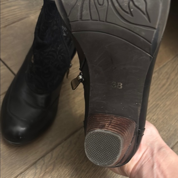 Black Leather Ankle Boots with Gold Accents - Picture 6 of 9